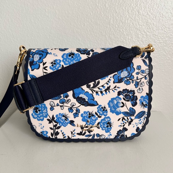 Kate Spade Madison Peacock Floral Printed Saddle in blue multi Saffiano Bag NWT - Picture 7 of 15
